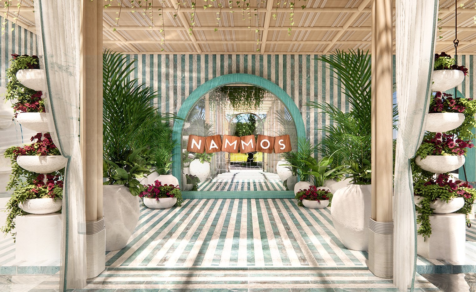 The entrance arch at Nammos Dubai